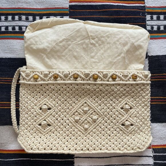 Vintage 1970’s Crochet Macrame Clutch Wristlet Handbag. Flex Frame. Never Used. - Picture 8 of 15